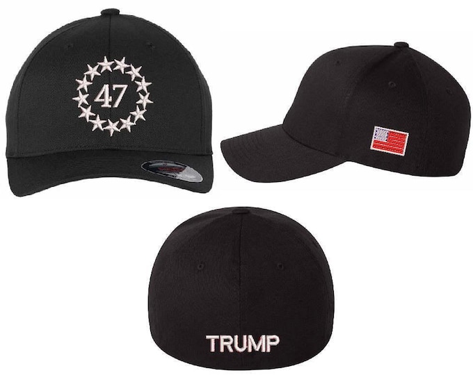 Trump 2025 Hat 47th President Stars with Side Flag Patch and TRUMP Back Design
