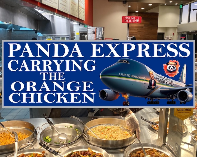 Let's go Taco Trump Taco PANDA EXPRESS Air Force One Let's Go Taco Trump Orange Chicken Bumper Sticker or Auto Magnet
