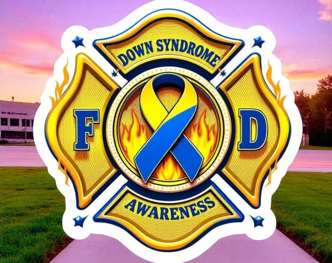 Down Syndrome Maltese Cross Decal Firefighter Window Decal Special Needs | Maltese Cross Decal Flames V21 Window/Hardhat Decal