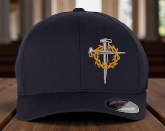 Jesus Crown of Thorns Embroidered Flex Fit FITTED Christian Hat with USA Side Flag