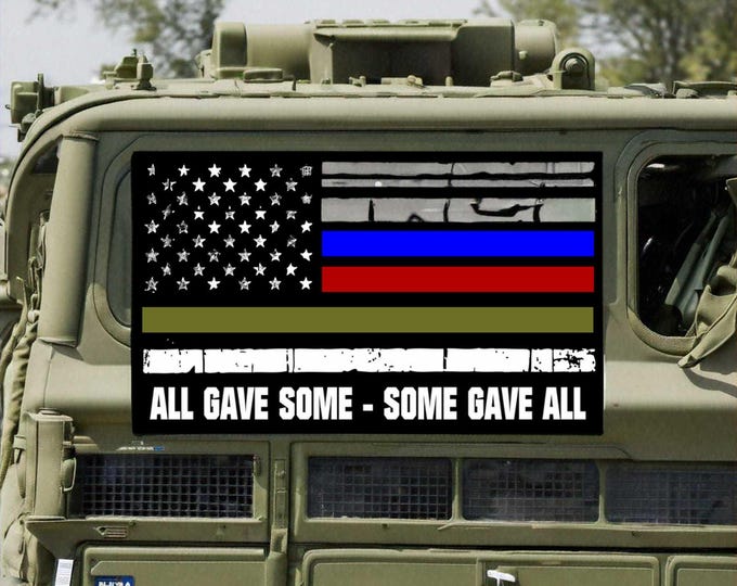 Thin Blue Line "All Gave Some Some Gave All" Distressed Flag Window or Helmet Sticker - Police Law Enforcement