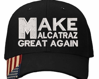 Make Alcatraz Great Again Hat Embroidered Adjustable Hat Black USA Flag Adj. Hat