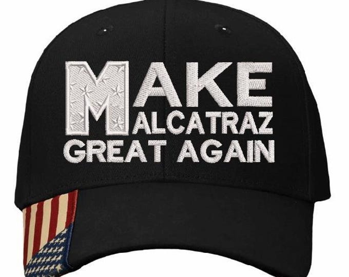 Make Alcatraz Great Again Hat Embroidered Adjustable Hat Black USA Flag Adj. Hat