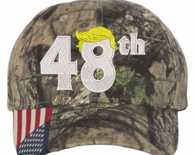 Trump 2028 Hat 48th President Adjustable Mossy Oak Hat with 48th and Trump Hair