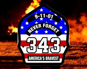 Firefighter Decal - USA 343 Powershield Memorial Window Sticker 911 Memorial Exterior Window Sticker