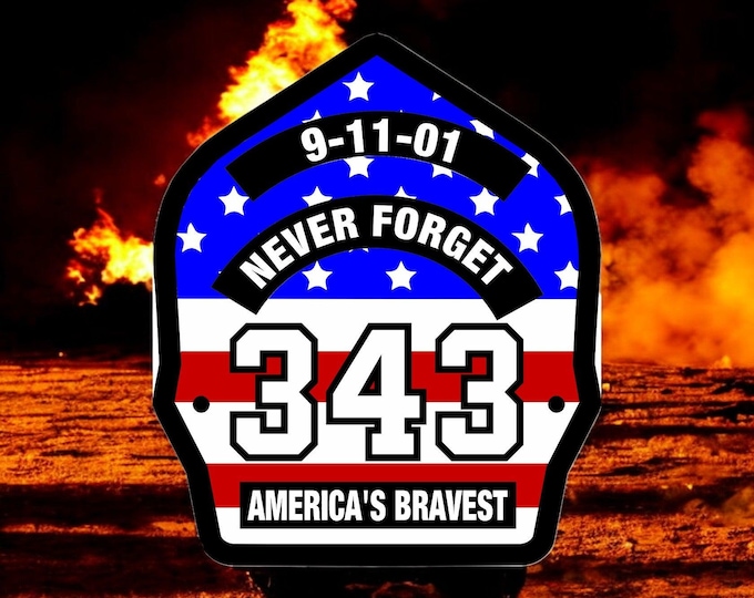 Firefighter Decal - USA 343 Powershield Memorial Window Sticker 911 Memorial Exterior Window Sticker