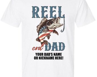 Reel Cool Dad Tshirt Fathers Day V1 Shirt with your dad's custom name printed