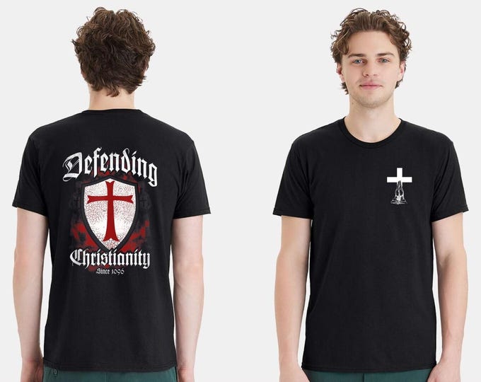 Christian Mens T-shirt Defending Christianity Since 1096 Blck Short Sleeve Shirt