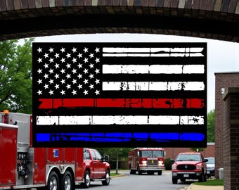 Firefighter Decal - Red White and Blue Reflective Flag Decal - Window or Helmet Sticker