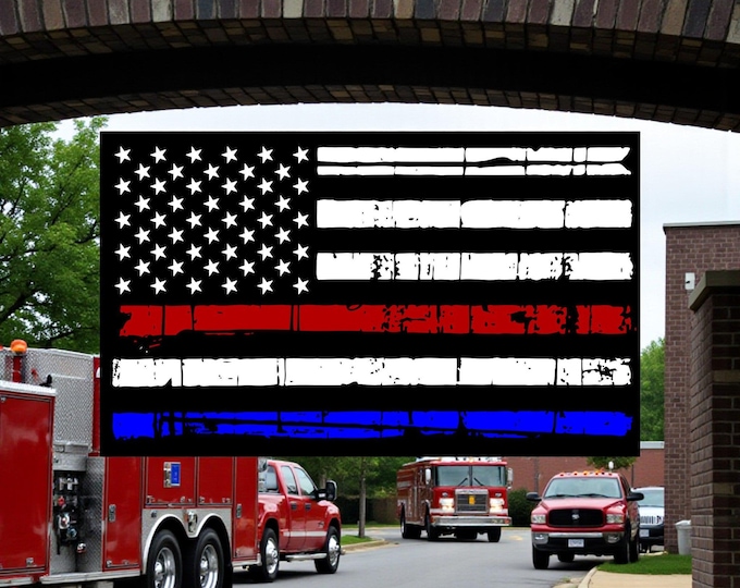 Firefighter Decal - Red White and Blue Reflective Flag Decal - Window or Helmet Sticker