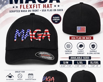 MAGA Flexfit Hat, Trump 2028 Patriotic Hat, American Flag Embroidered MAGA Cap, USA Flag Back, Pro America Gift