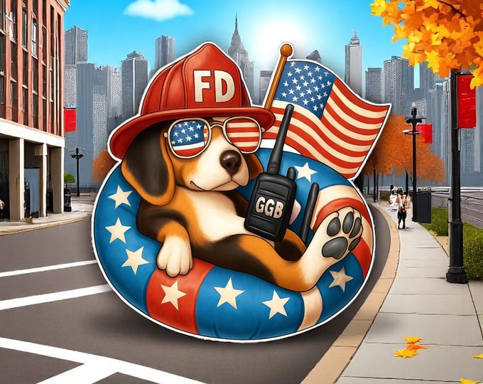 Firefighter Decal Sticker Firefighter Dog Beagle USA Firefighter Volunteer Fire Department Fire Helmet or Window Sticker