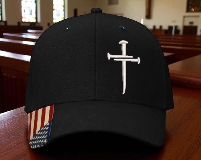 Christian Cross Baseball Cap Religious Design, BLACK MESH BACK AM350M Adjustable Hat Christian Hat for Men and Women Bible Scripture