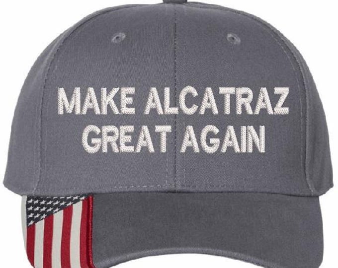 Make Alcatraz Great Again Hat TEXT Version Embroidered Adjustable CHARCOAL Hat
