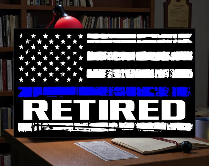 Thin Blue Line RETIRED Distressed Flag Window or Helmet Sticker - Police Law Enforcement