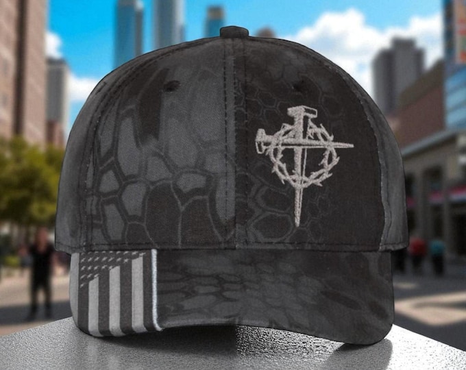 Jesus  Cross with Crown Embroidered Adjustable Christ Jesus Hat - Casual Christian Snapback for Men & Women with Free 4"  Decal