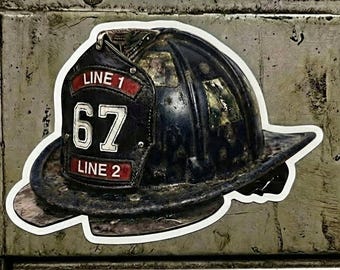 Firefighter Helmet Custom Made Helmet or Window Decal - FULLY CUSTOMIZABLE TEXT (Not a Helmet, just the decal of it)