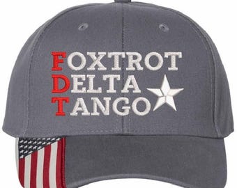 FDT Embroidered Gray Baseball Cap, USA Flag Brim
