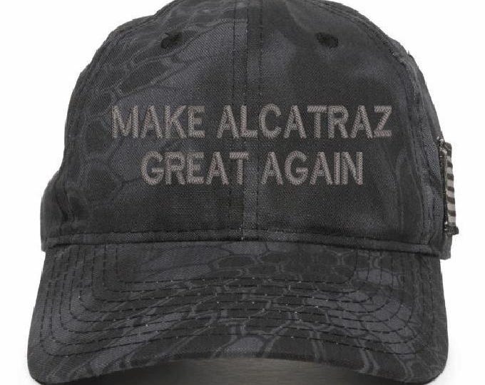 Make Alcatraz Great Again Hat TEXT Version Embroidered TAC600 Hat with USA Flag