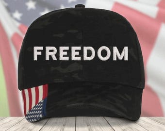 Freedom Charlie Kirk Embroidered Adjustable Hat with USA Flag Brim and FREE DECAL