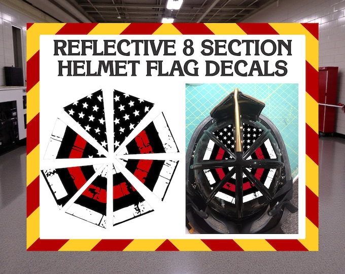 Firefighter Helmet Flag 8 Section Reflective Fire Department Graphic for the top of traditional fire helmets