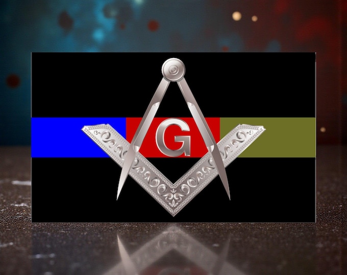 Firefighter Police Military Decal - MASONIC DESIGN Flag Style Window or Helmet Sticker - Fire Department Decal