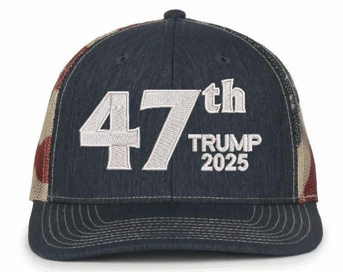Trump 2025 Hat - 47th President Embroidered Adjustable Old Glory Trump 2025 Hat