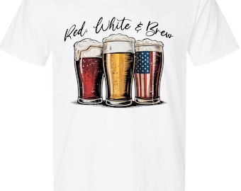 4th of July T-Shirt Independence Day Red White and BREW Short Sleeve Tshirt