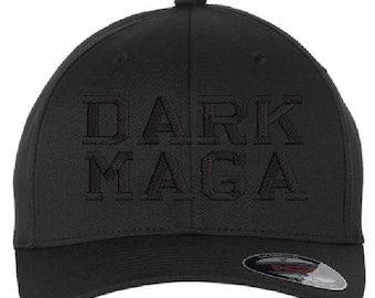Trump Dark Maga Hat Flex Fit Or Adjustable Blackout Hat W/Black Usa Back Flag