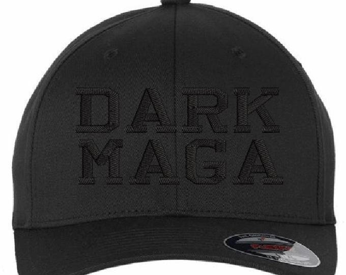 Trump Dark Maga Hat Flex Fit Or Adjustable Blackout Hat W/Black Usa Back Flag