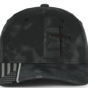 Christian Hat for Men Women Jesus 3 Nail Cross Hat BLACK CROSS Adjustable Hat