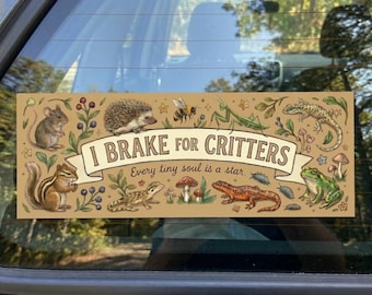 I Brake for CRITTERS Car Decal | Critter Bumper Sticker or Magnet Outdoor Window Stickers Nature