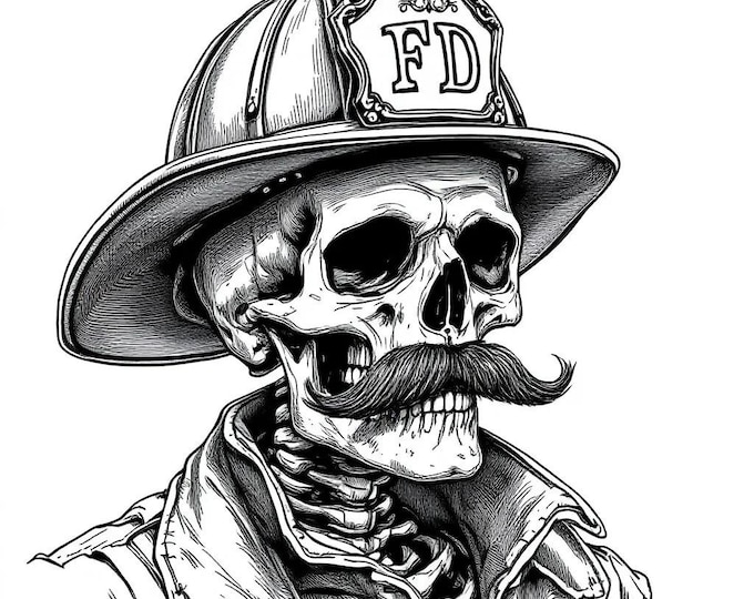 Firefighter Decal Vinyl Sticker Decal, Retro Mustache Skeleton sticker Firefighter Decal Fire Department Sticker Various Sizes Skull