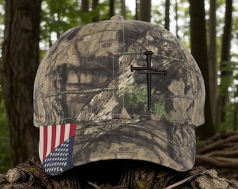 Christian Hats for Men Women Jesus Christian Cross Cross Hat MOSSY CAMO BLACK Scripture Church Bible related Hat with Embroidered Cross