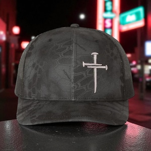 Jesus Christ 3 Nail Cross Hat Christian Hats for Men Women Jesus 3 Nail Cross BLACK CROSS Richardson 112P Adjustable Hat