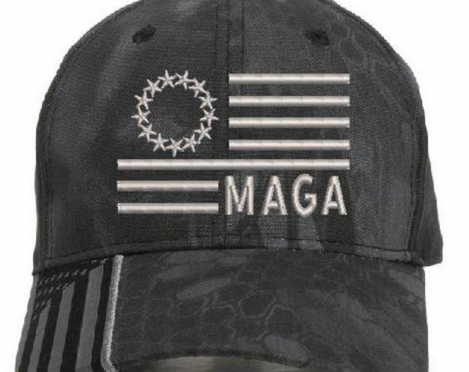 Donald Trump Hat Besty Ross Full Flag MAGA Hat Kryptek Typhoon USA300 Flag Brim
