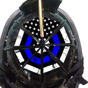Firefighter Decal Firefighter Sticker Firefighter Helmet Flag 8 Section Reflective BLUE Line Distressed Decal Helmet not included