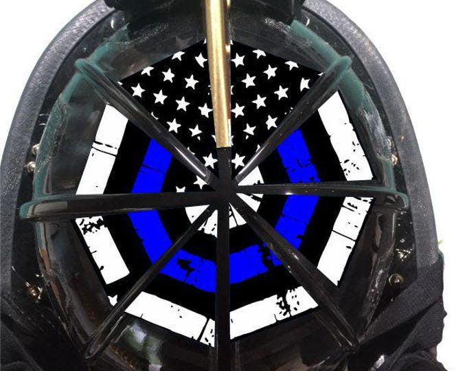 Firefighter Decal Firefighter Sticker Firefighter Helmet Flag 8 Section Reflective BLUE Line Distressed Decal Helmet not included