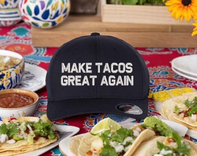 Trump Hat Make Taco's Great Again Hat Trump 2025 Embroidered FLEX FIT Hat with USA Flag patch on the back
