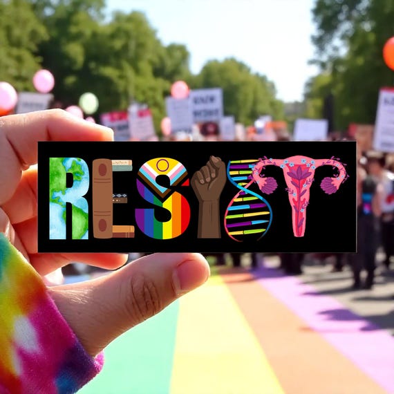 Resist Car Magnet/Bumper Sticker, Banned Books BLM Reproductive LGBT Rights Social Justice Climate Change Science Liberal Feminist Activist