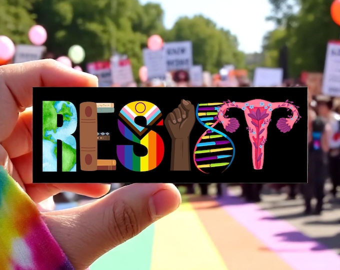 Resist Car Magnet/Bumper Sticker, Banned Books BLM Reproductive LGBT Rights Social Justice Climate Change Science Liberal Feminist Activist