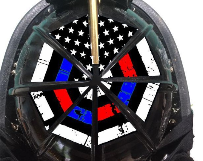 Firefighter Decal Firefighter Sticker Firefighter Helmet Flag 8 Section Reflective Red and Blue Line Distressed Decal Helmet not included