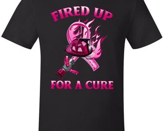 Firefighter Tshirt Breast Cancer Fired Up For A Cure Printed Firefighter Shirt