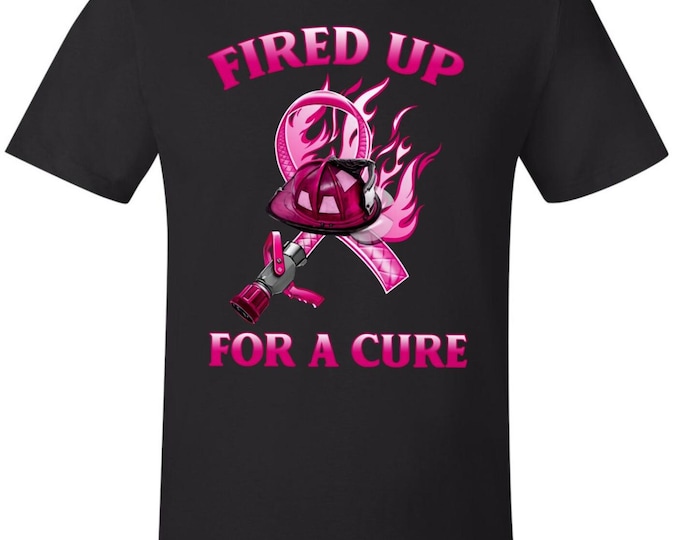 Firefighter Tshirt Breast Cancer Fired Up For A Cure Printed Firefighter Shirt