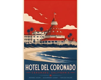 Hotel del Coronado Poster | Vintage California Beach Travel Art