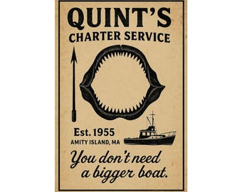 Jaws Movie Poster: Quint's Charter, Amity Island Nautical Art