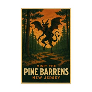 Jersey Devil Travel Poster: Retro Horror Art Print