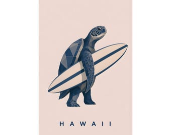 Geometric Sea Turtle Surf Print | Minimalist Hawaiian Beach Wall Art
