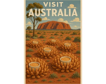 Visit Australia Poster: Blooming Onion Field, Retro Travel Art