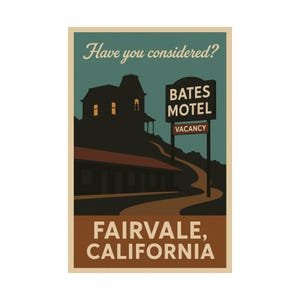 Bates Motel Poster, Retro Horror Travel Art, Funny Psycho-Inspired Print, Vintage Style Travel Poster, Psycho Movie Poster, Bates Motel Sign